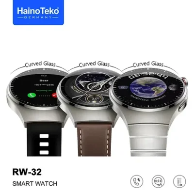 Haino Teko Germany RW-32  watch 4-Pro RW-32 Smart Watch -AMOLED -Carved glass Display- Silicone + stainless steel 3 strap