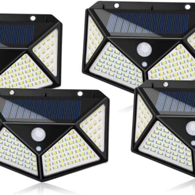 4 Pcs Solar Motion Sensor 3-Mode Lights 100 LED 270° Wide (4 Packs)