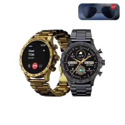 Haino Teko Germany G-12 Ultra Max Smart Watch Golden Edition with NFC 49mm Bluetooth Call Wireless Charging Always on Display for Men’s with three Extra Straps and Sunglasses
