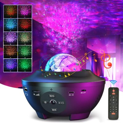 Star Galaxy Light Projector Ocean Wave LED Night Light Lamp with Remote Control Colors Changing Music Bluetooth Speaker Timer for Baby