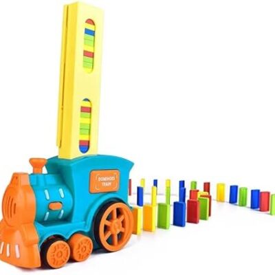 Domino Train Toy, 70 Pieces Domino Building Block Train Set, Automatic Domino Laying, Electric Train with Sound, Children’s Domino Train Toy Gift for Boys Girls