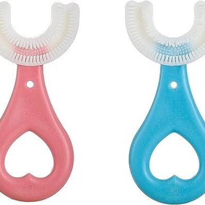 2 Pcs U-Shaped Toothbrush for Kids, U Shape Portable Baby Silicone Toothbrush,Infant and Toddler Toothbrush with U-Shaped Brush Head,Extra Soft and Healthy Silicone Toothbrush (2－6 Age)